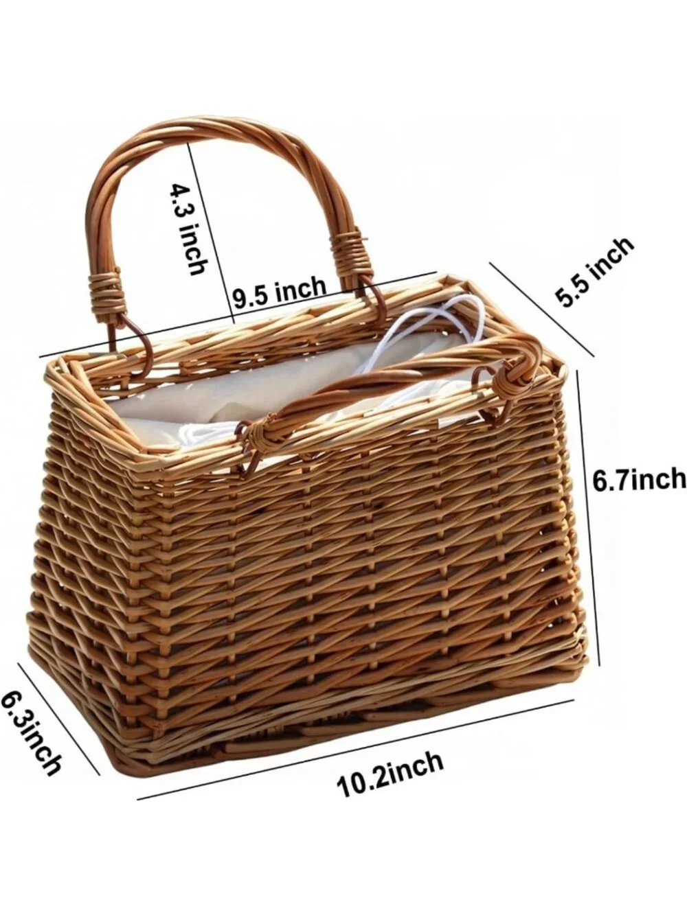 Handwoven Wicker Handbag, Rectangular Straw Tote Purse for Beach & Everyday Use